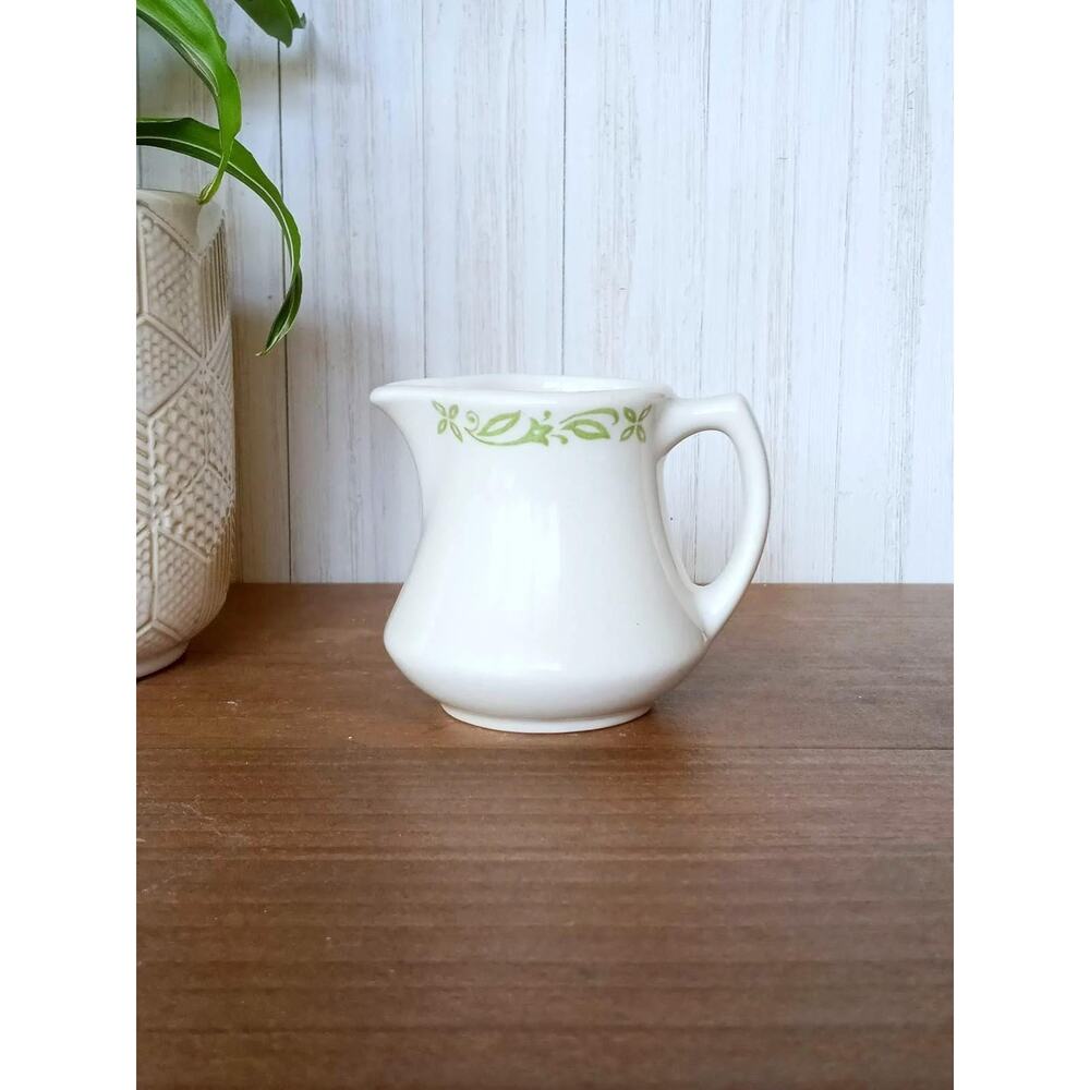 Vintage Walker China Creamer: White with Green Floral Design, 1940s